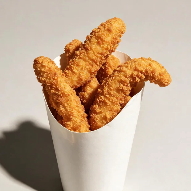 Cono de strips de pollo crocantes