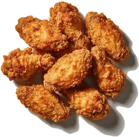 Alitas broaster empanizadas, doradas y crocantes, sin salsa